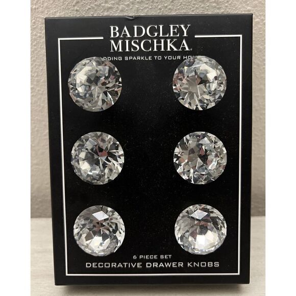 6 Badgley Mischka Faceted Round Crystal Drawer Knob Set Cabinet Door Pull Luxury - Picture 2 of 7